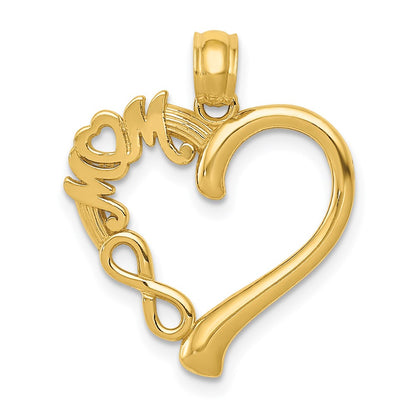 14K Yellow Gold Polished Mom In Heart W/Infinity Symbol Pendant