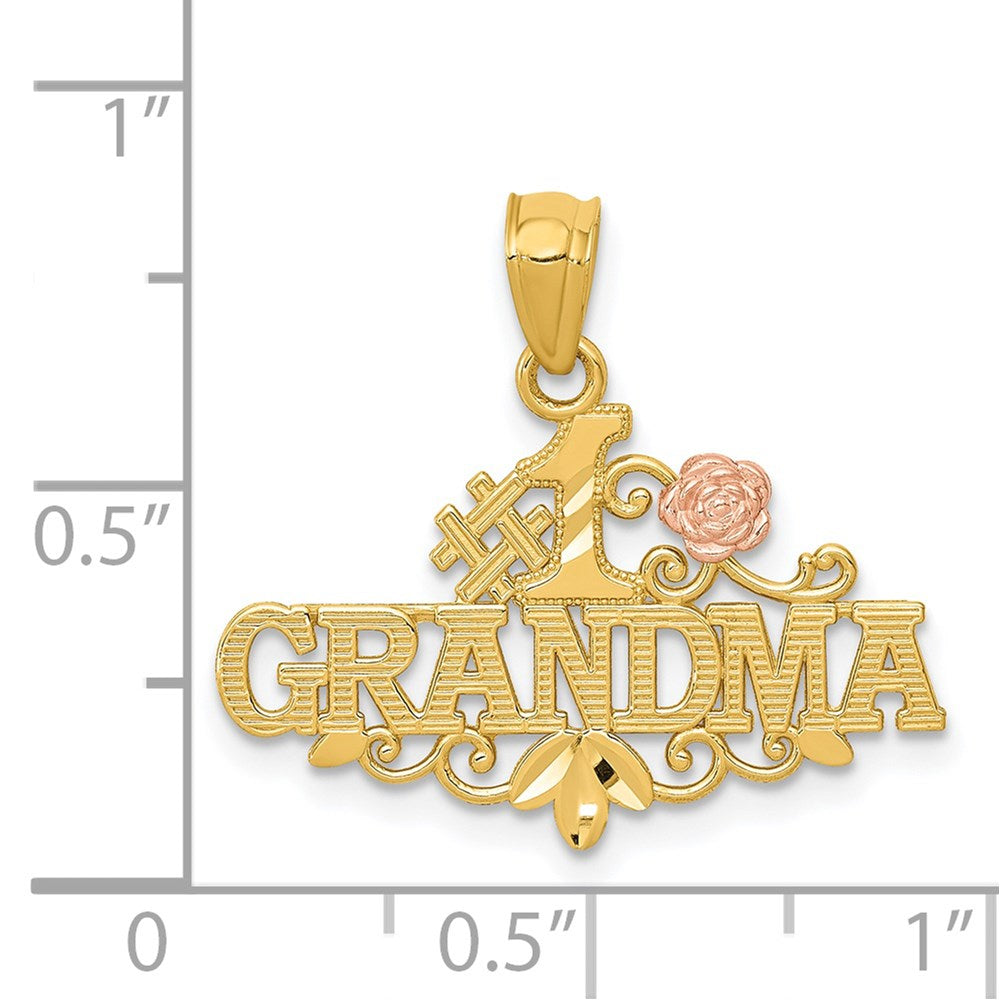14K Two-Tone Yellow & Rose Diamond-Cut #1 Grandma W/Rose Pendant