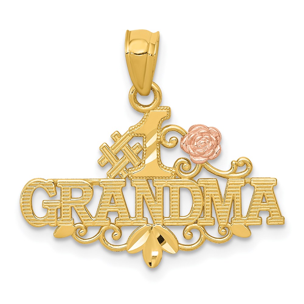 14K Two-Tone Yellow & Rose Diamond-Cut #1 Grandma W/Rose Pendant