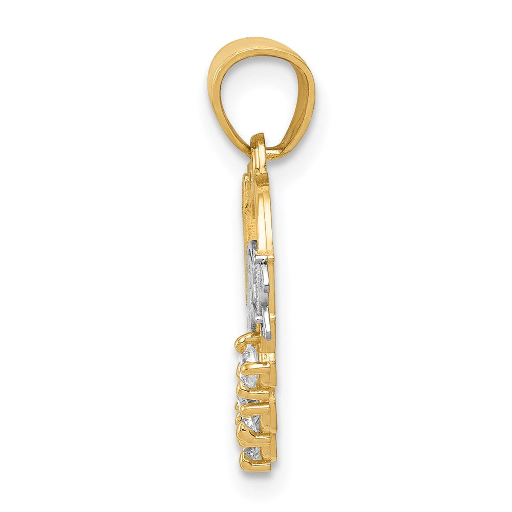 14K Yellow & Rhodium W/Rhodium Cz #1 Daughter Heart Pendant
