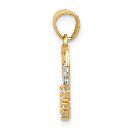 14K Yellow & Rhodium W/Rhodium Cz #1 Daughter Heart Pendant