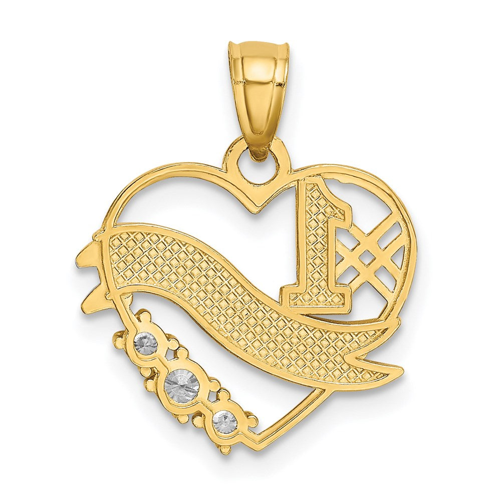 14K Yellow & Rhodium W/Rhodium Cz #1 Daughter Heart Pendant