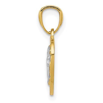 14K Yellow & Rhodium W/Rhodium Polished Guardian Angel In Heart Pendant