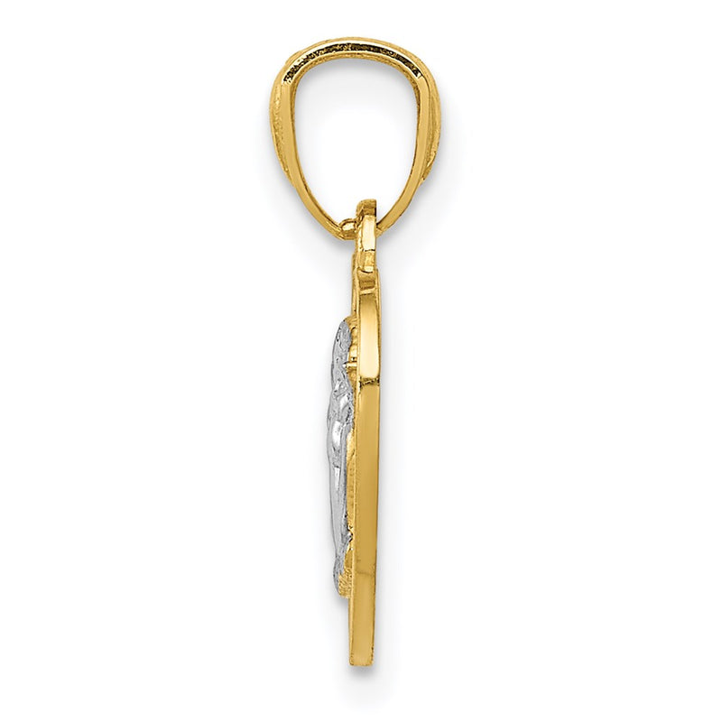 14K Yellow & Rhodium W/Rhodium Polished Guardian Angel In Heart Pendant