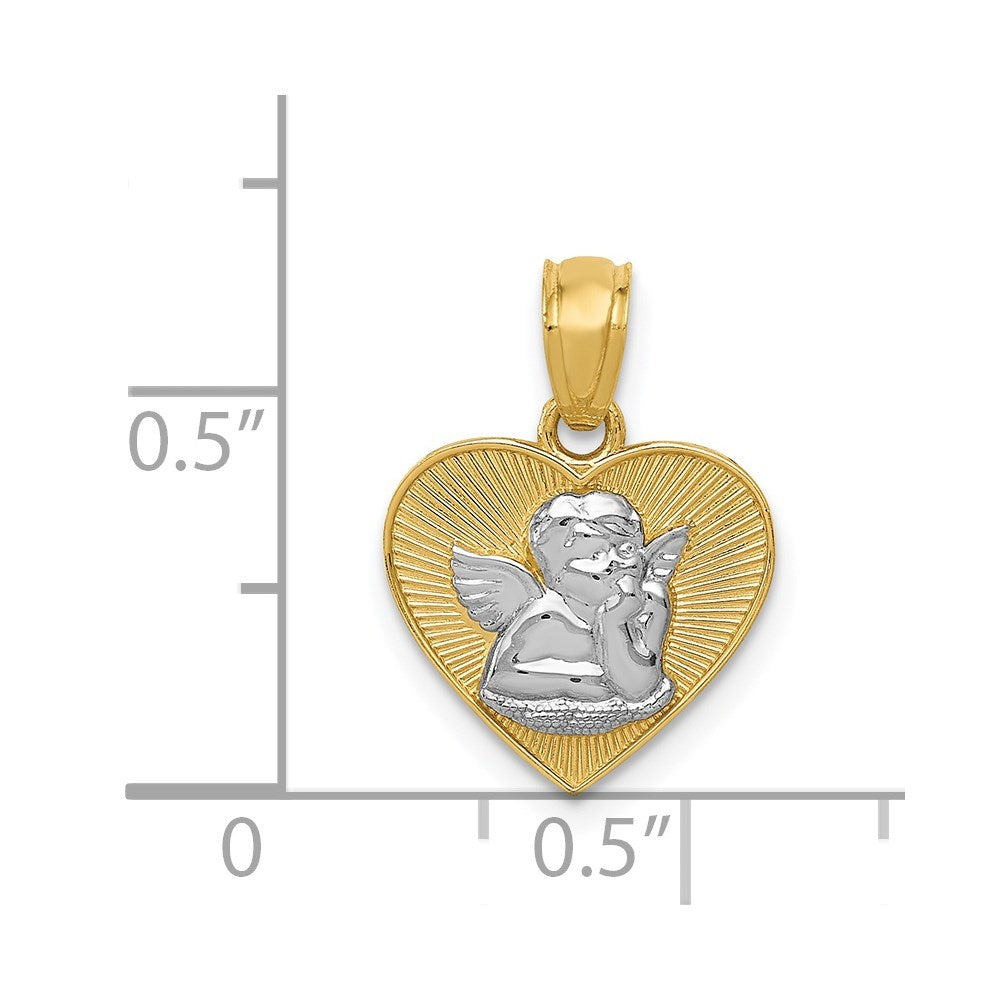 14K Yellow & Rhodium W/Rhodium Polished Guardian Angel In Heart Pendant