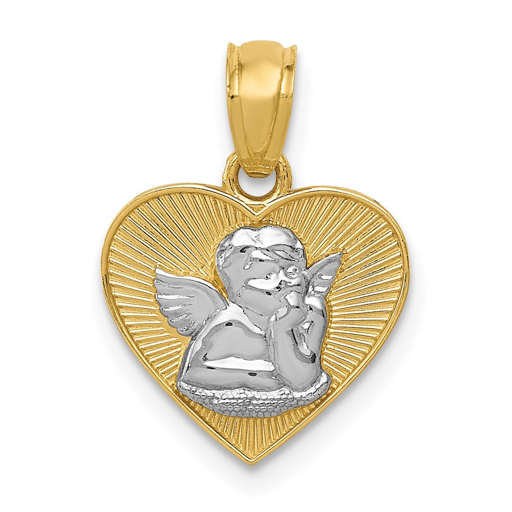 14K Yellow & Rhodium W/Rhodium Polished Guardian Angel In Heart Pendant