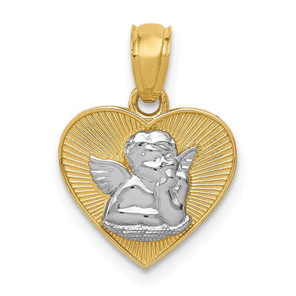 14K Yellow & Rhodium W/Rhodium Polished Guardian Angel In Heart Pendant