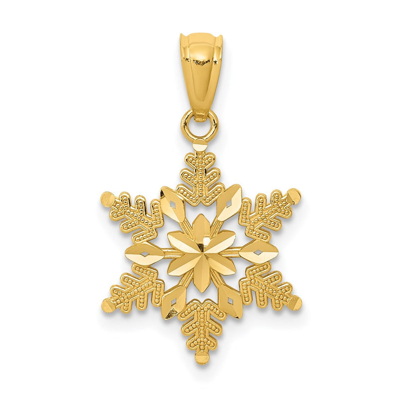 14K Yellow Gold Diamond-Cut Polished Snowflake Pendant