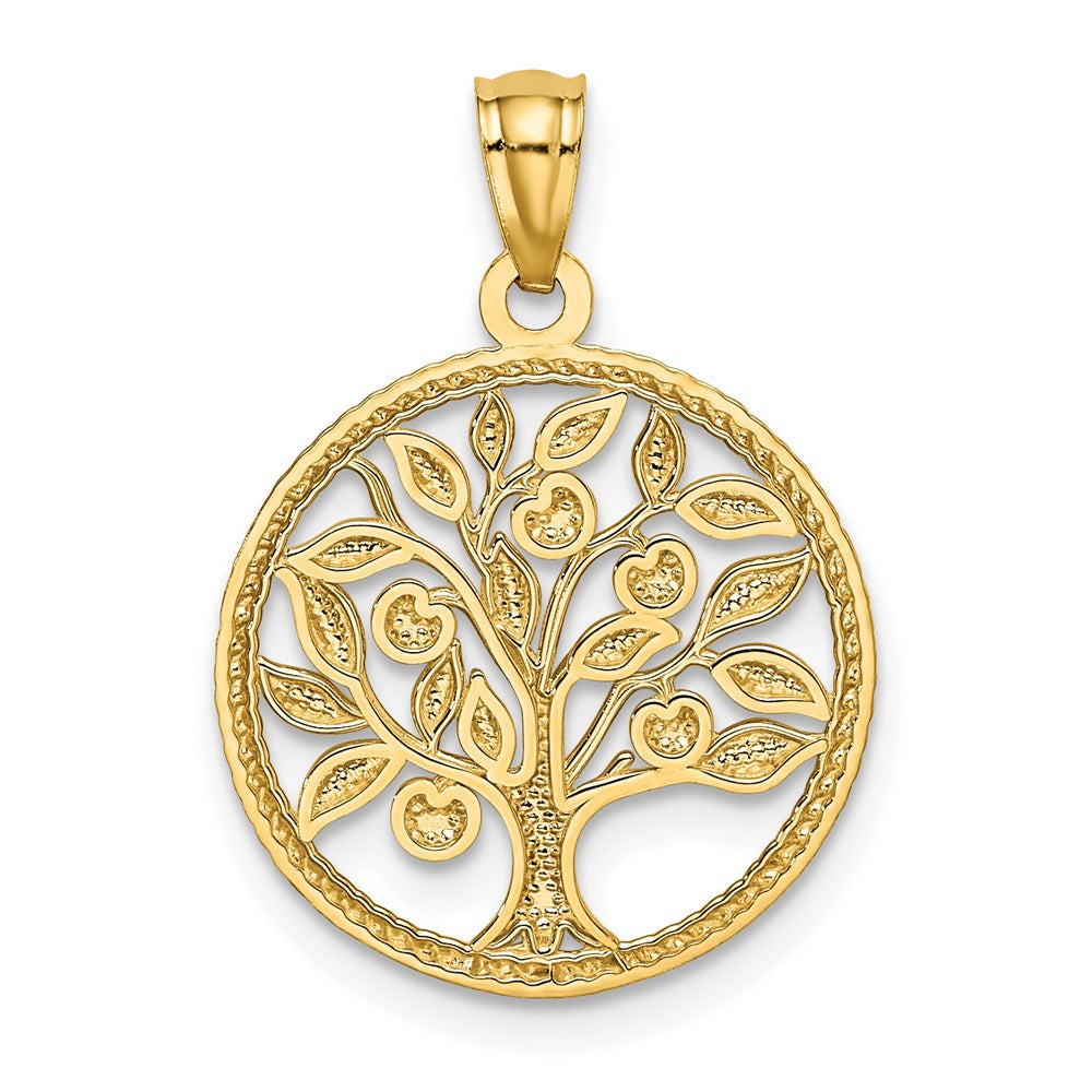 14K Yellow Gold Polished Tree Of Life In Round Pendant