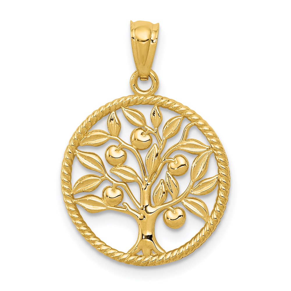 14K Yellow Gold Polished Tree Of Life In Round Pendant