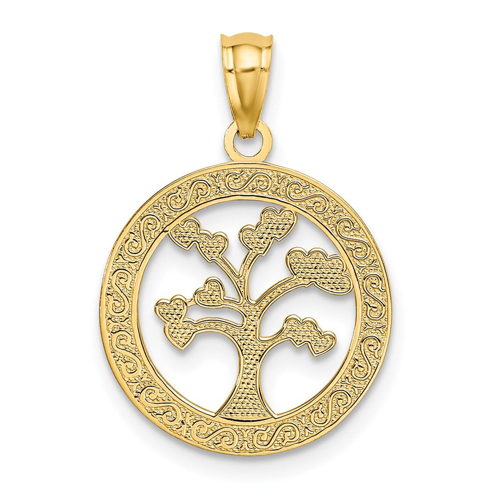14K Yellow Gold Polished One Family Many Hearts Tree Pendant