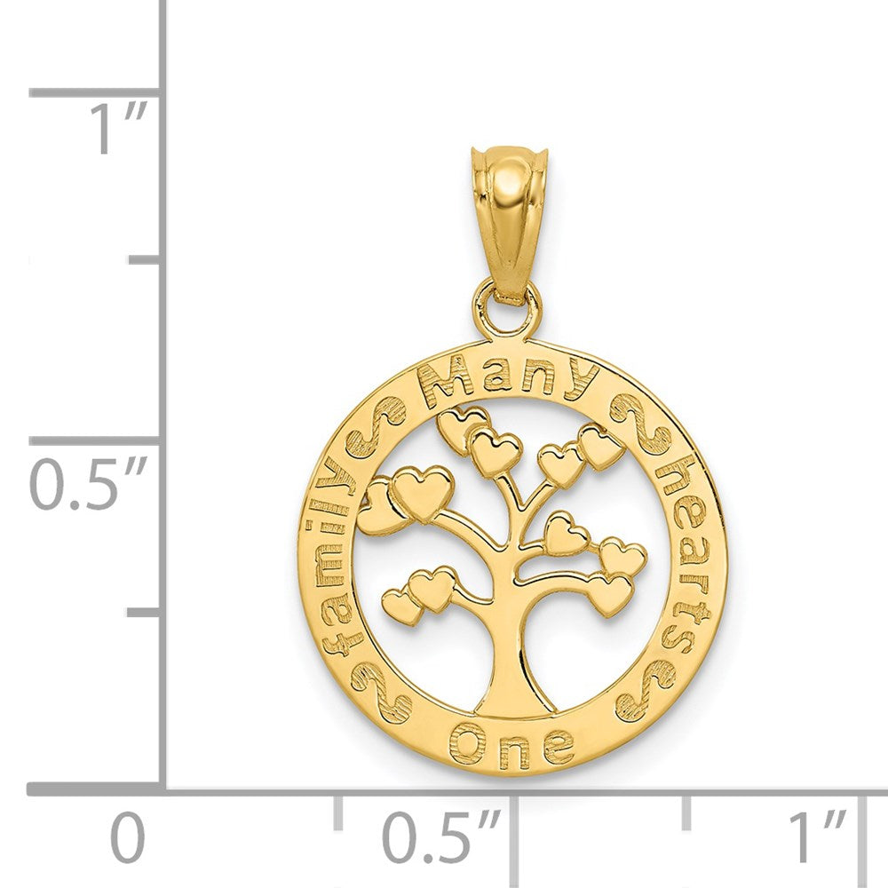 14K Yellow Gold Polished One Family Many Hearts Tree Pendant