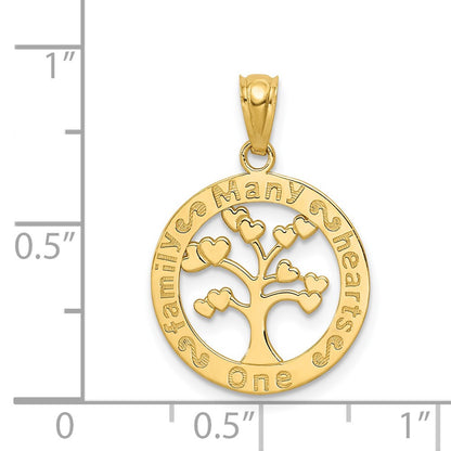 14K Yellow Gold Polished One Family Many Hearts Tree Pendant