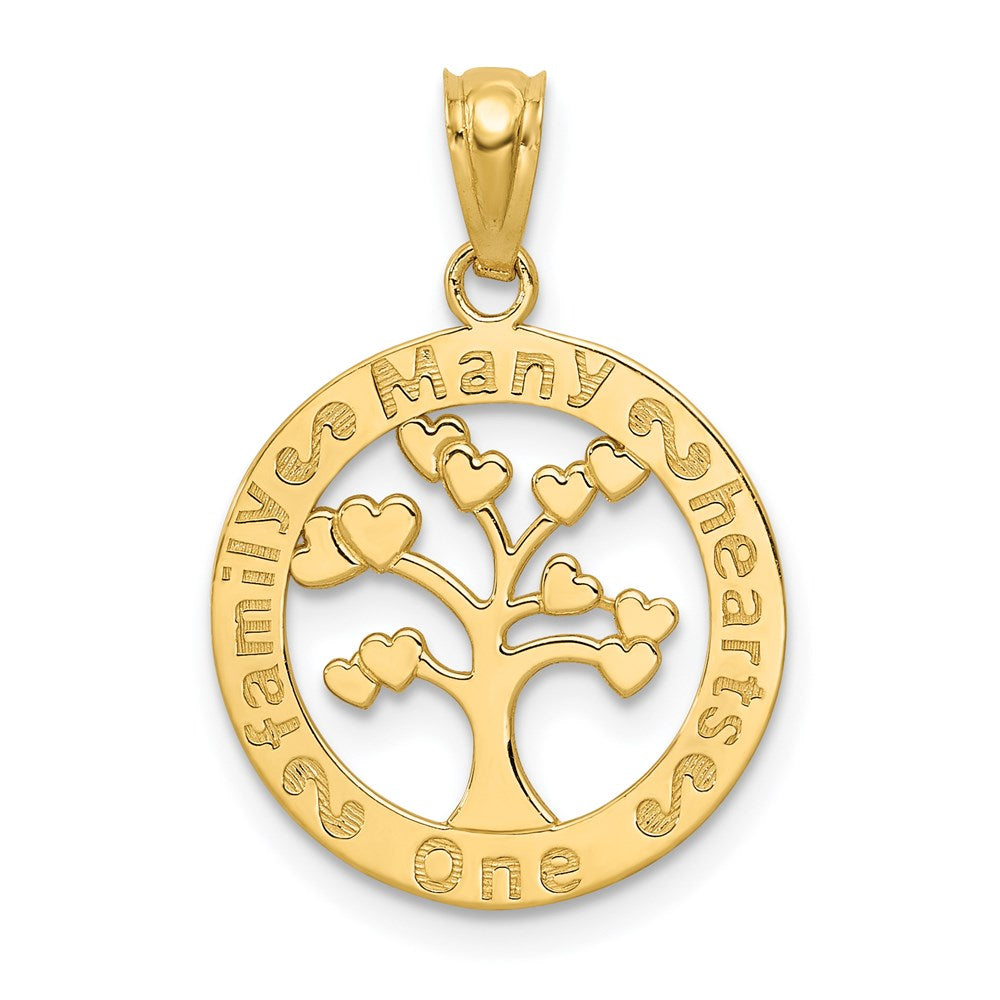 14K Yellow Gold Polished One Family Many Hearts Tree Pendant