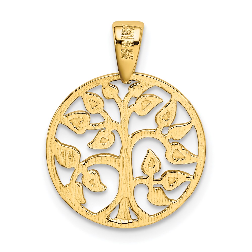 14K Yellow Gold Polished Tree In Circle Pendant