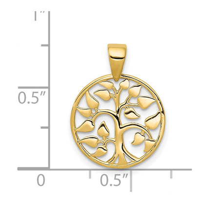 14K Yellow Gold Polished Tree In Circle Pendant