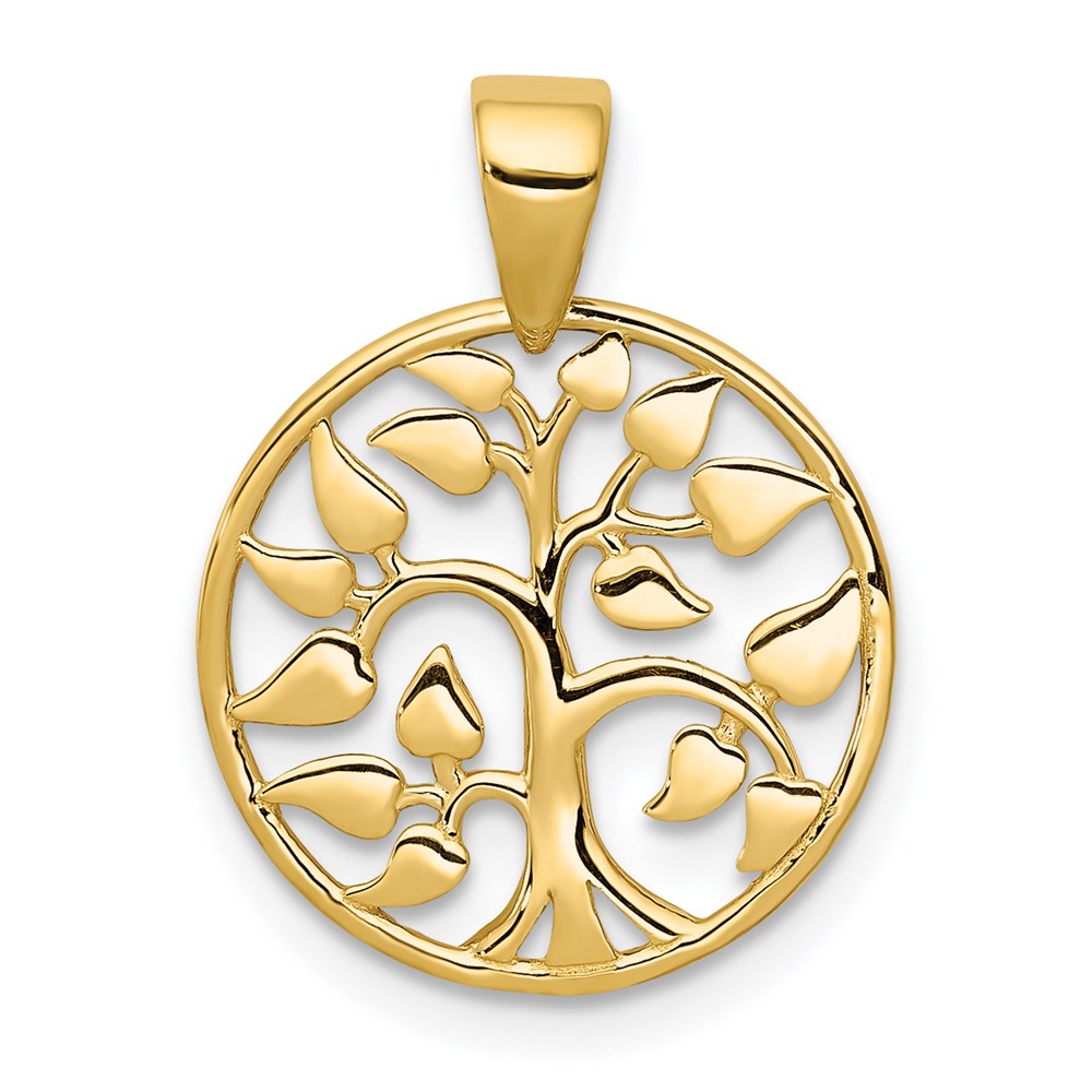 14K Yellow Gold Polished Tree In Circle Pendant
