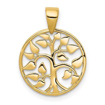 14K Yellow Gold Polished Tree In Circle Pendant