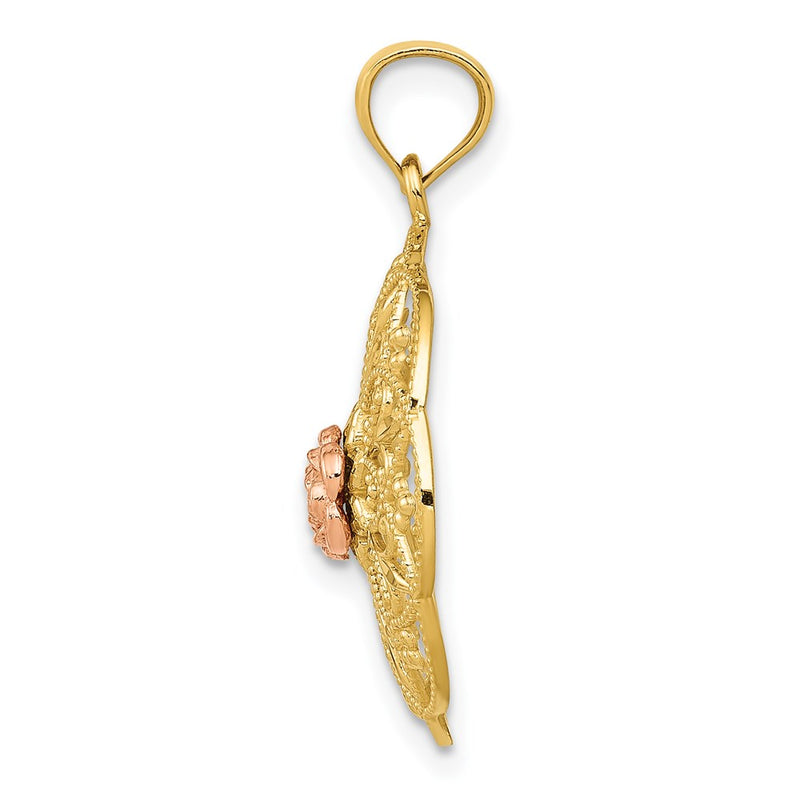 14K Two-Tone Yellow And Rose Polished In Round Filigree Charm