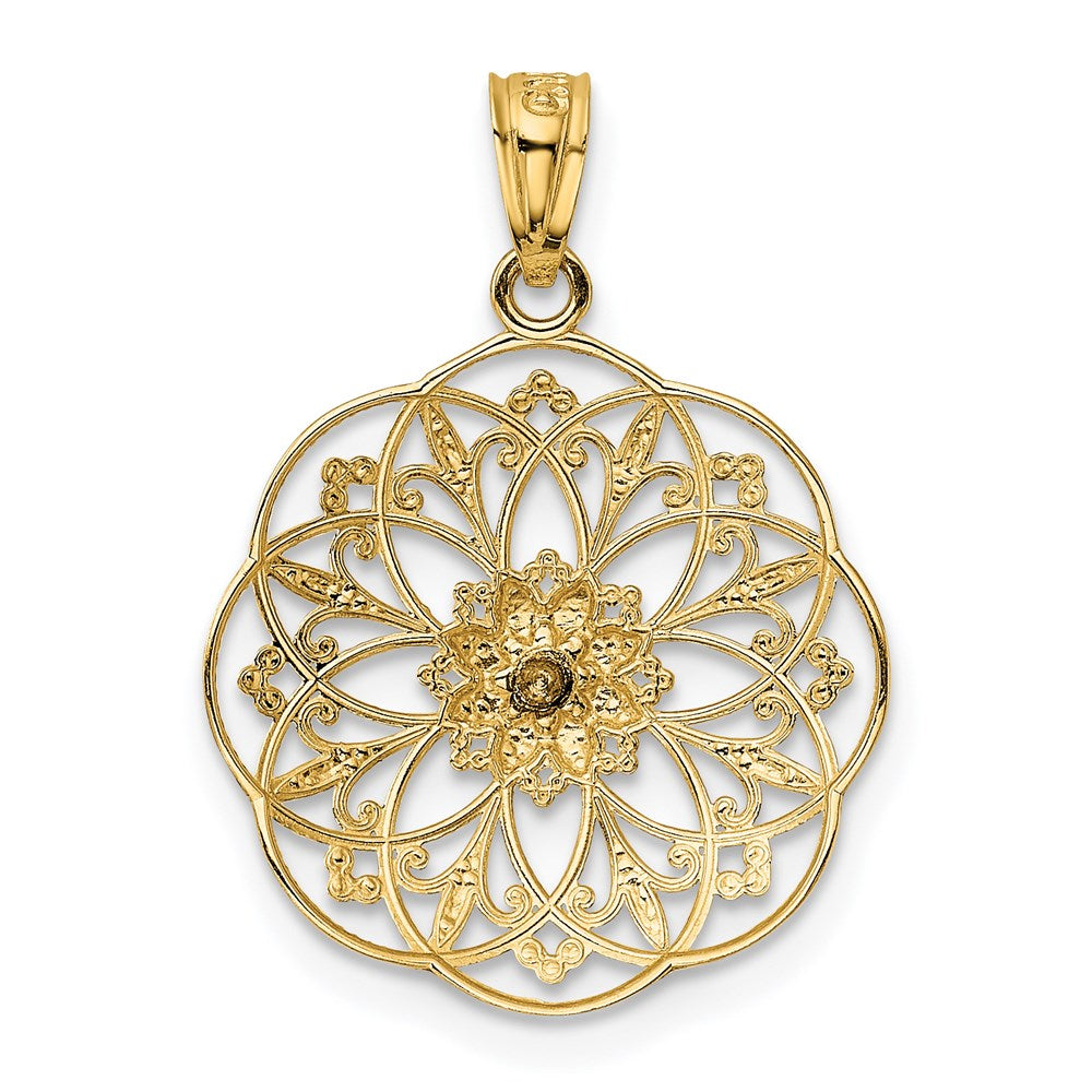 14K Two-Tone Yellow And Rose Polished In Round Filigree Charm