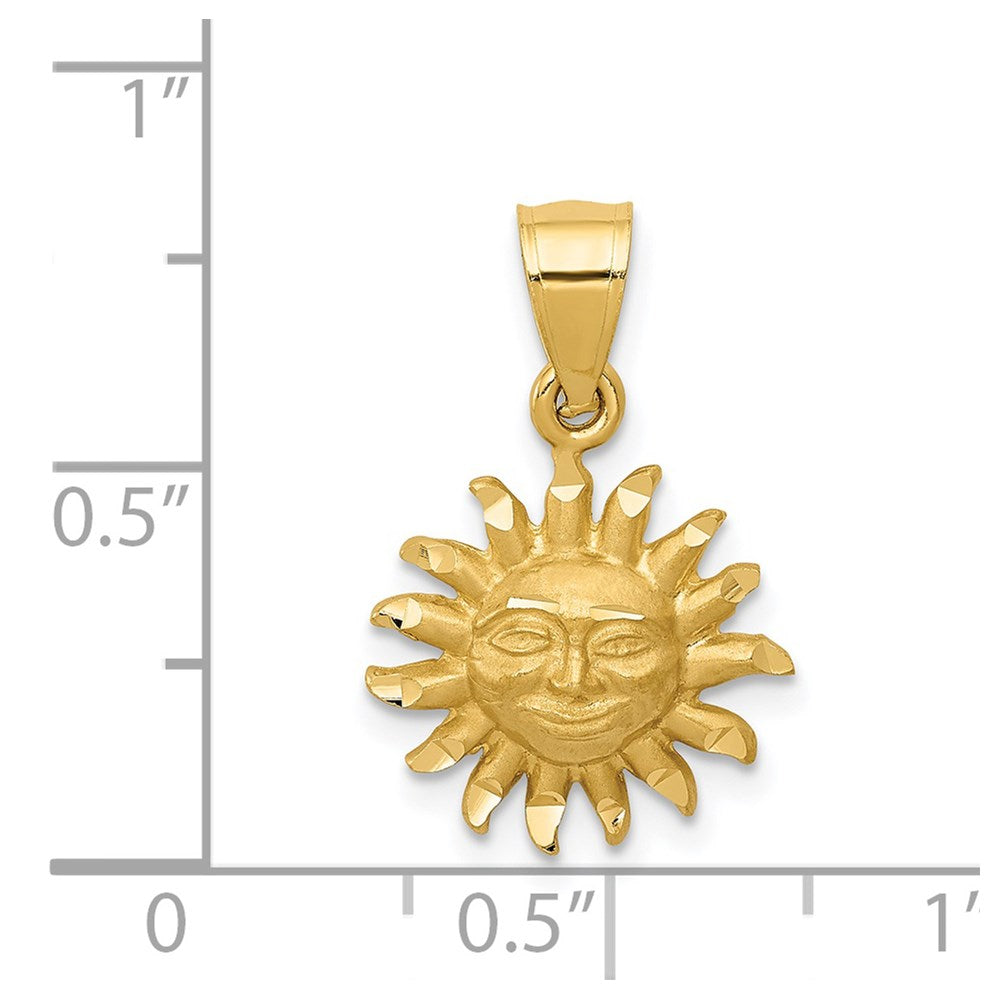 14K Yellow Gold Satin Diamond-Cut Sun Pendant