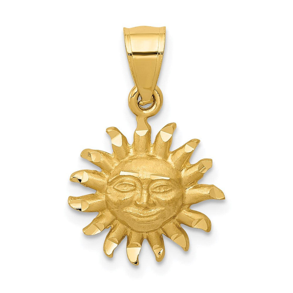 14K Yellow Gold Satin Diamond-Cut Sun Pendant