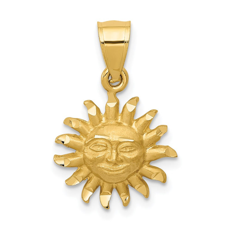 14K Yellow Gold Satin Diamond-Cut Sun Pendant