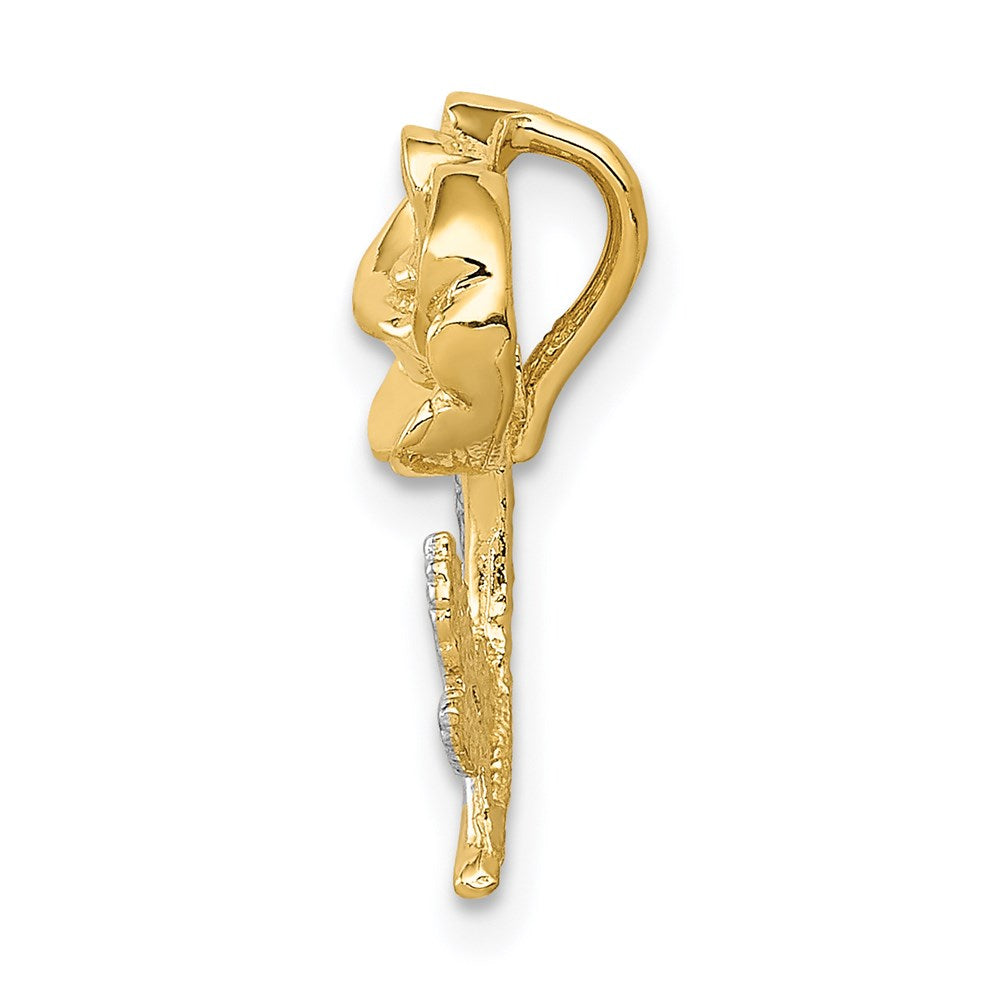 14K Yellow & Rhodium W/White Polished Rose Chain Slide