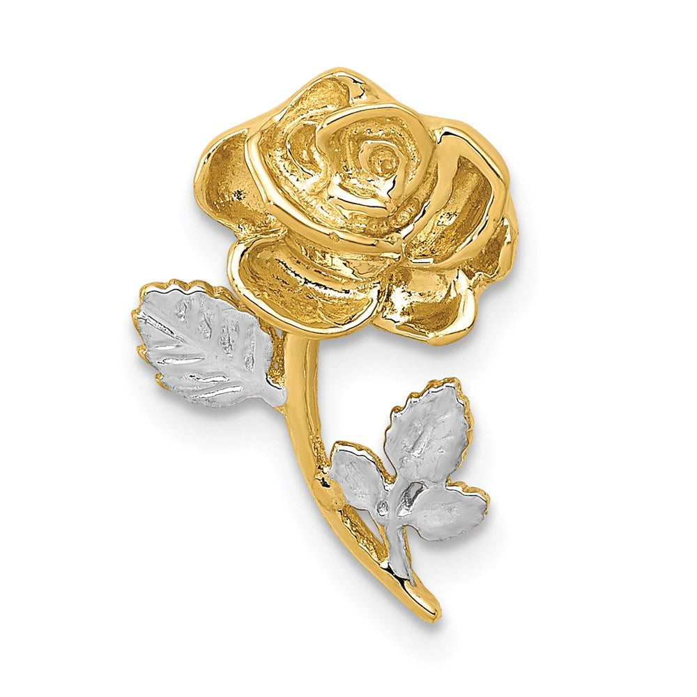 14K Yellow & Rhodium W/White Polished Rose Chain Slide