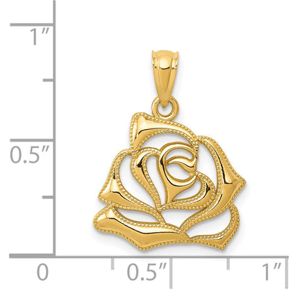 14K Yellow Gold Polished Open Rose Pendant
