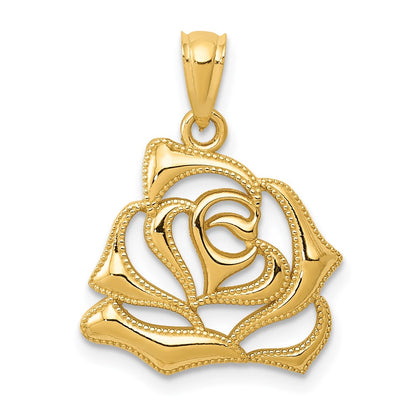 14K Yellow Gold Polished Open Rose Pendant