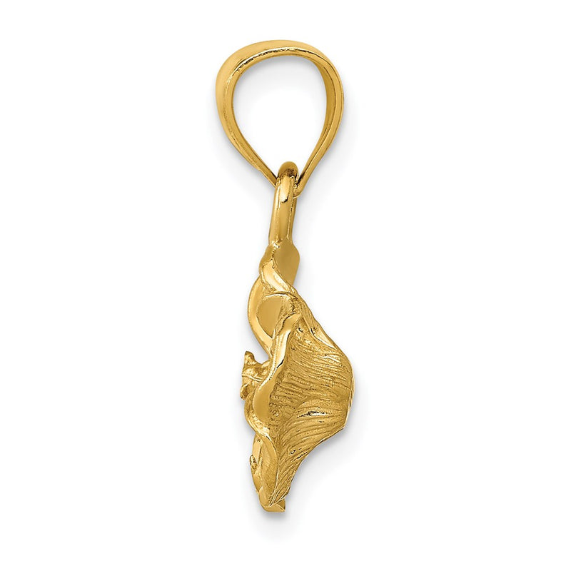 14K Yellow Gold Satin Diamond-Cut Hibiscus Pendant