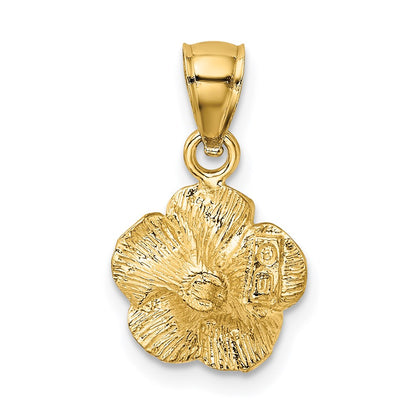 14K Yellow Gold Satin Diamond-Cut Hibiscus Pendant