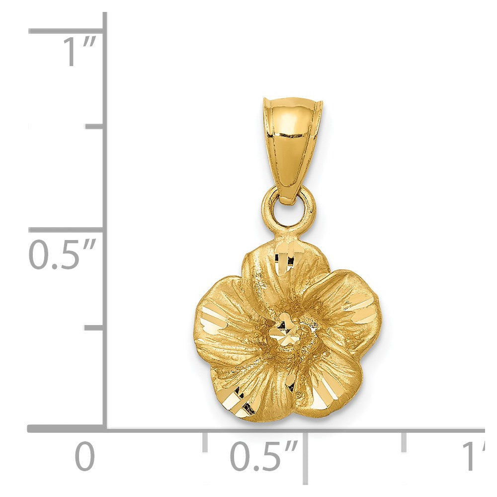 14K Yellow Gold Satin Diamond-Cut Hibiscus Pendant
