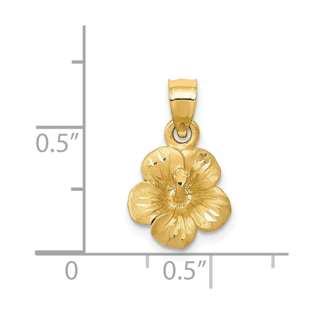 14K Yellow Gold Satin Diamond-Cut Hibiscus Flower Pendant