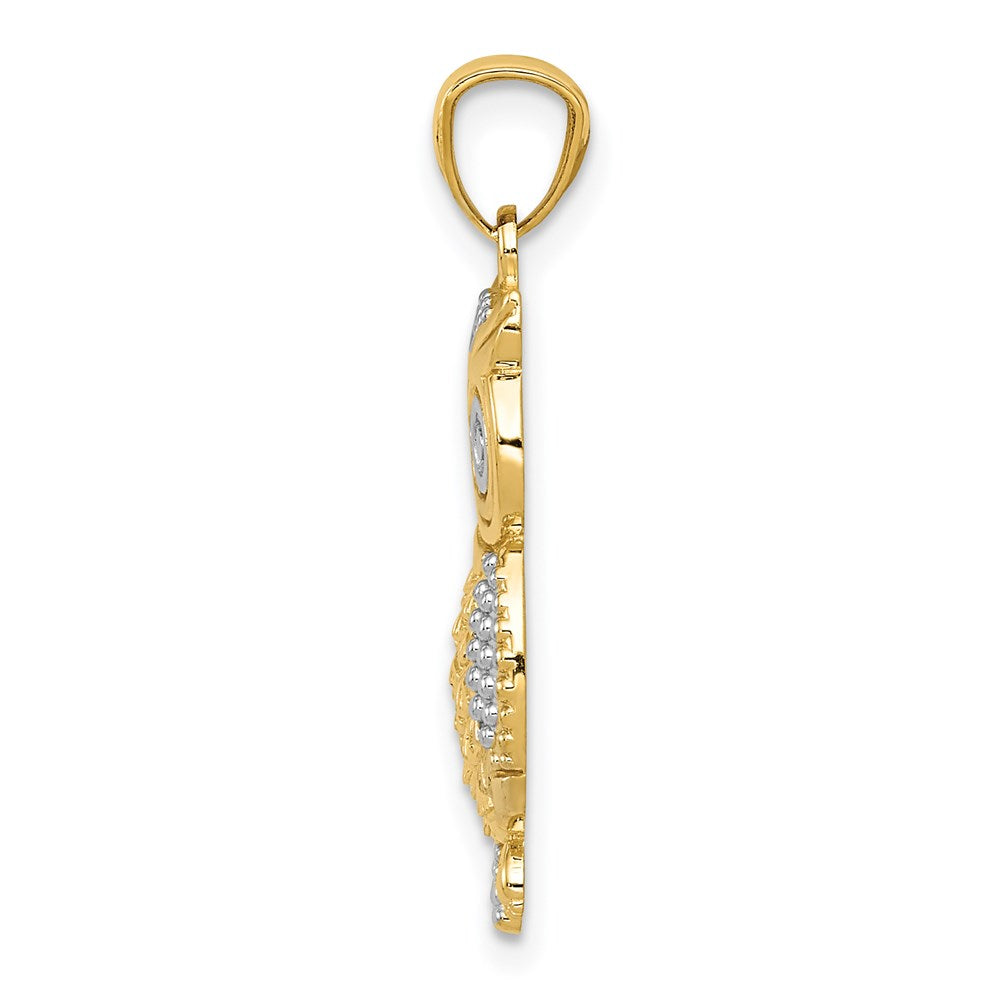 14K Yellow & Rhodium W/ Polished / Textured Owl Pendant