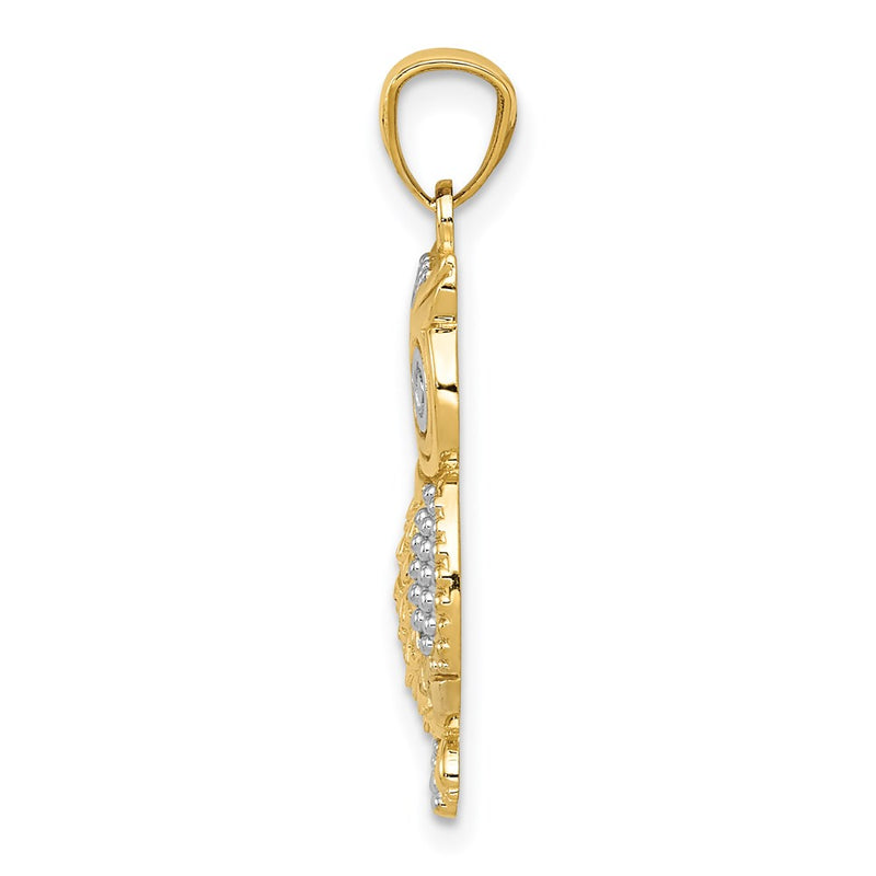 14K Yellow & Rhodium W/ Polished / Textured Owl Pendant