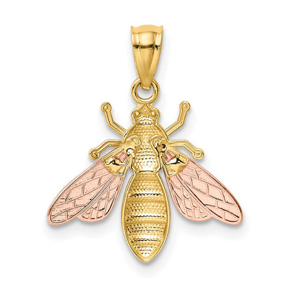 14K Two-Tone W/White Rhodium Polished Bee Pendant
