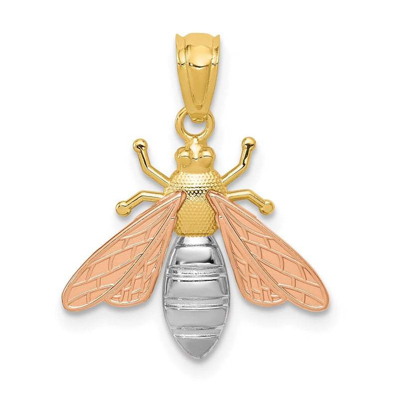 14K Two-Tone W/White Rhodium Polished Bee Pendant
