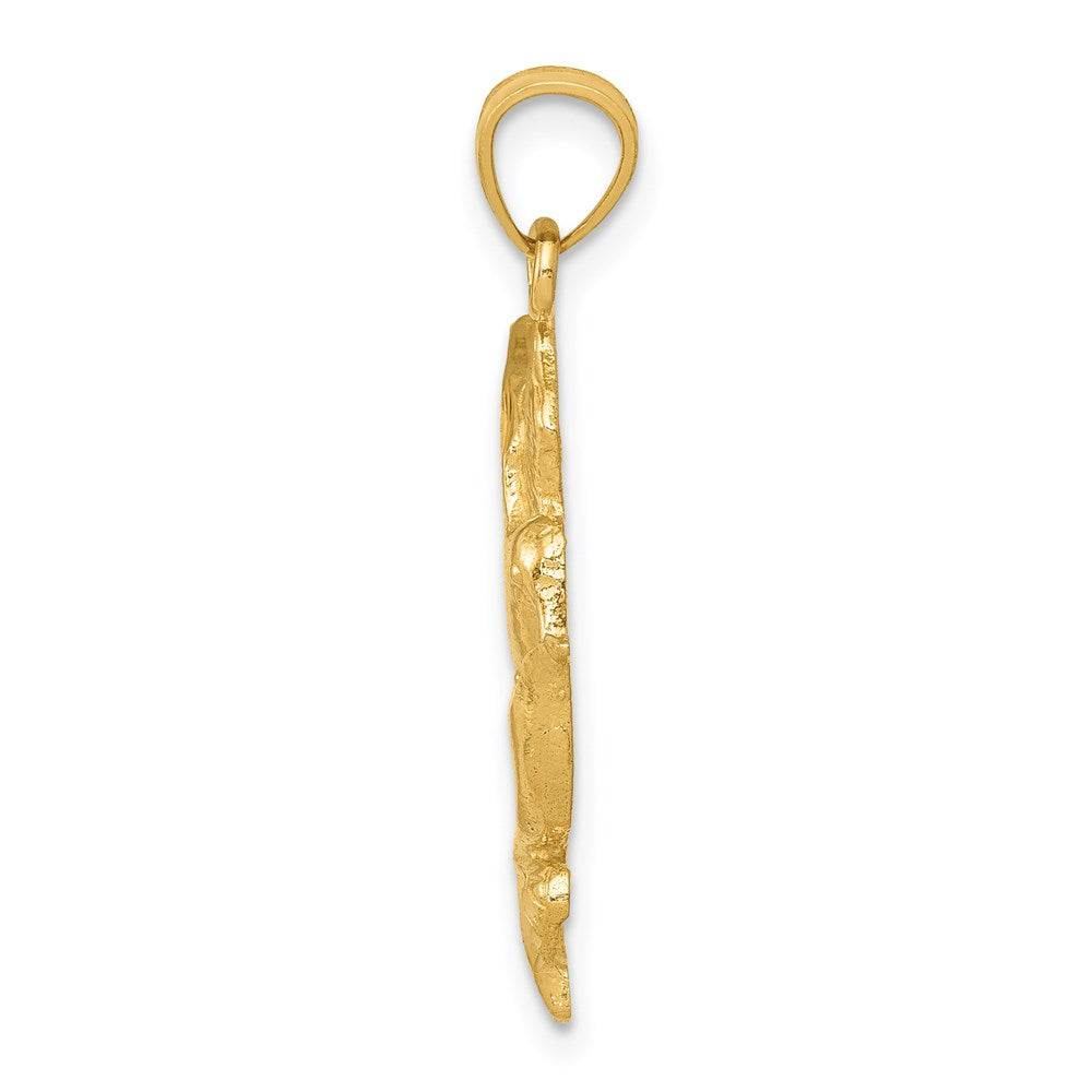14K Yellow Gold Polished Hummingbird W/Flower Pendant