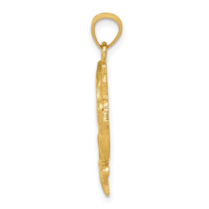 14K Yellow Gold Polished Hummingbird W/Flower Pendant