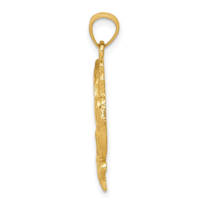 14K Yellow Gold Polished Hummingbird W/Flower Pendant