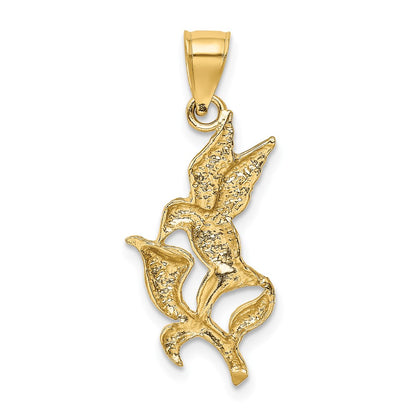 14K Yellow Gold Polished Hummingbird W/Flower Pendant