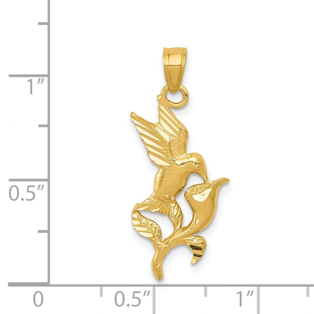 14K Yellow Gold Polished Hummingbird W/Flower Pendant