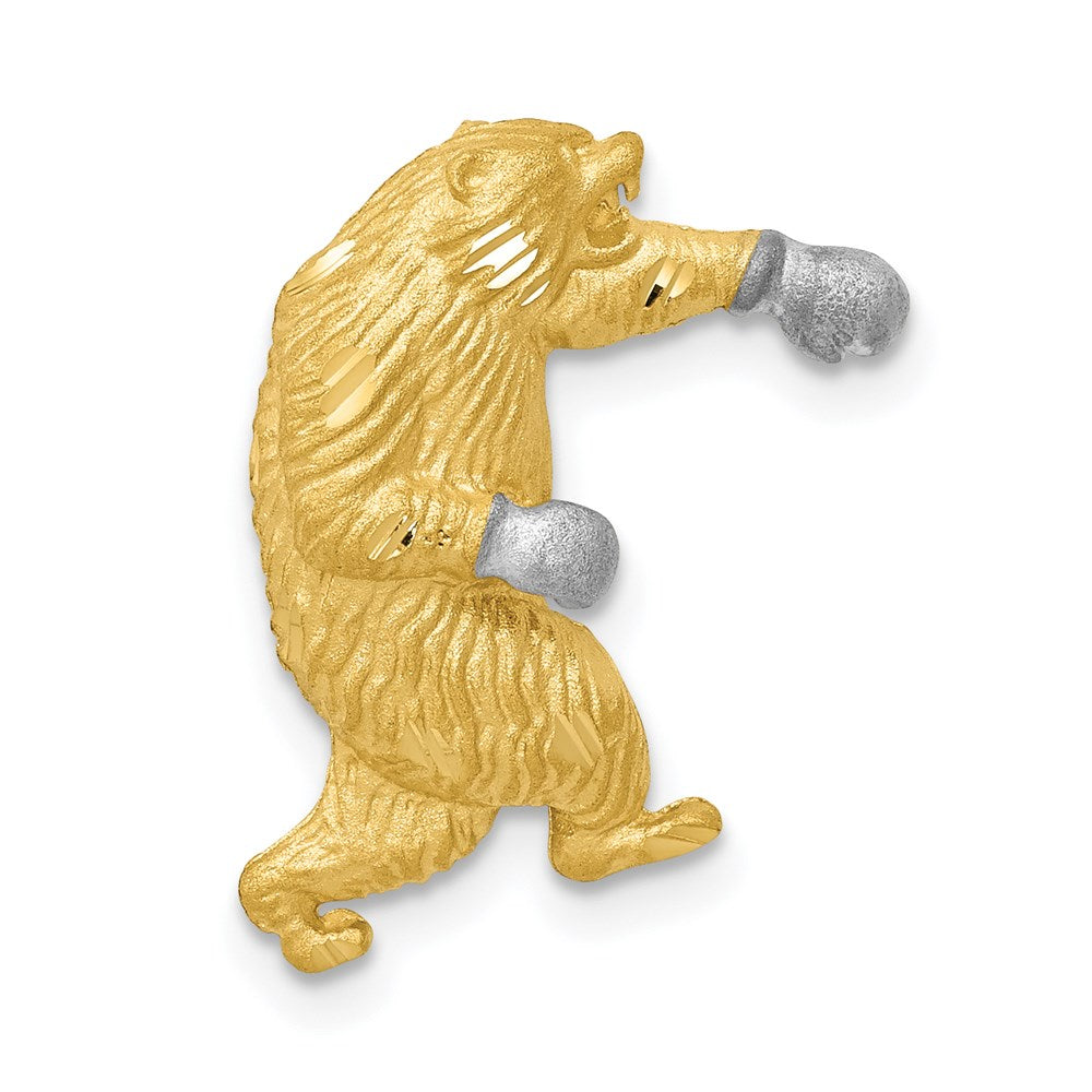 14K Yellow & Rhodium W/White Satin D/C Boxing Bear Chain Slide