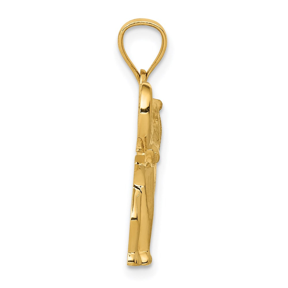 14K Yellow Gold Polished / Satin Elephant Pendant