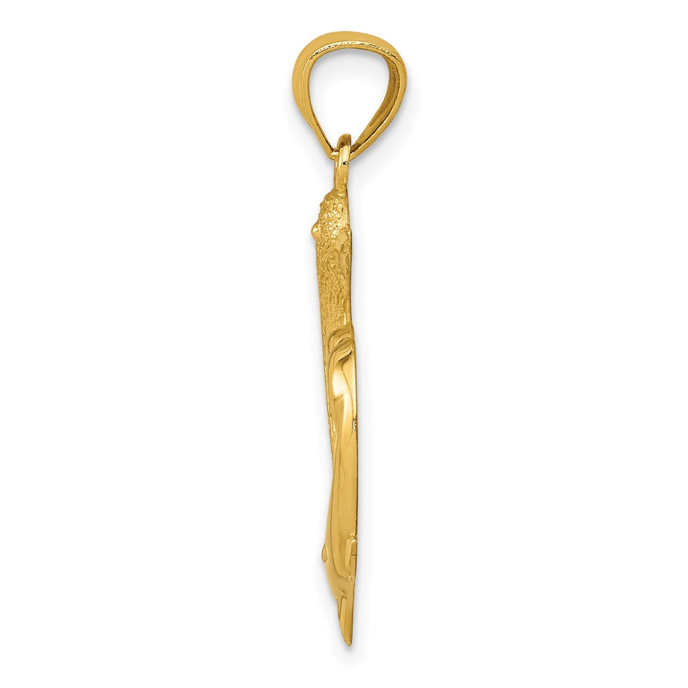 14K Yellow Gold D/C Satin And Polished Dolphins Heart Pendant