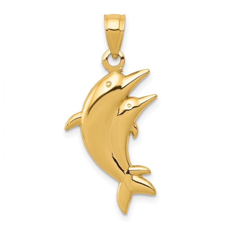 14K Yellow Gold Dolphin Pair Pendant