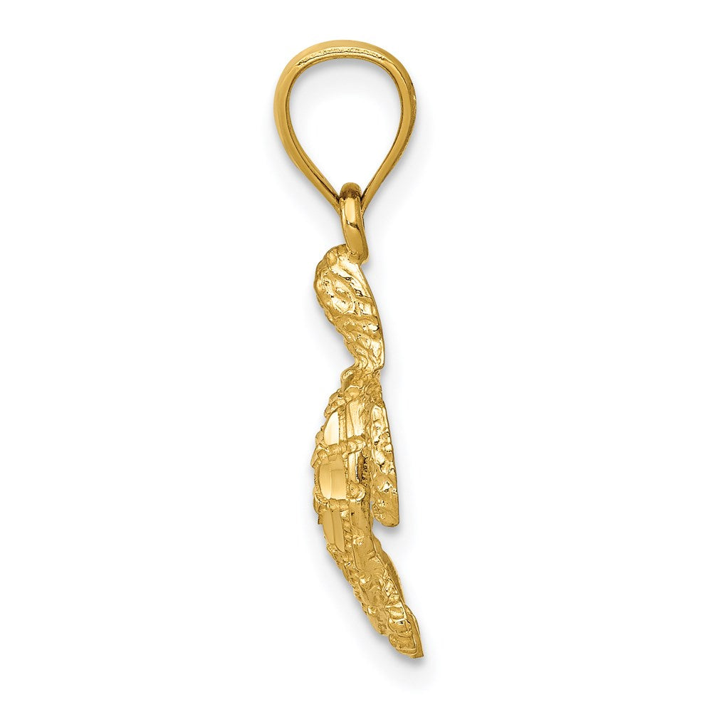 14K Yellow Gold Polished And Textured Diamond-Cut Sea Turtle Pendant