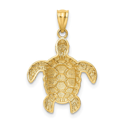 14K Yellow Gold Diamond-Cut Polished Sea Turtle Pendant